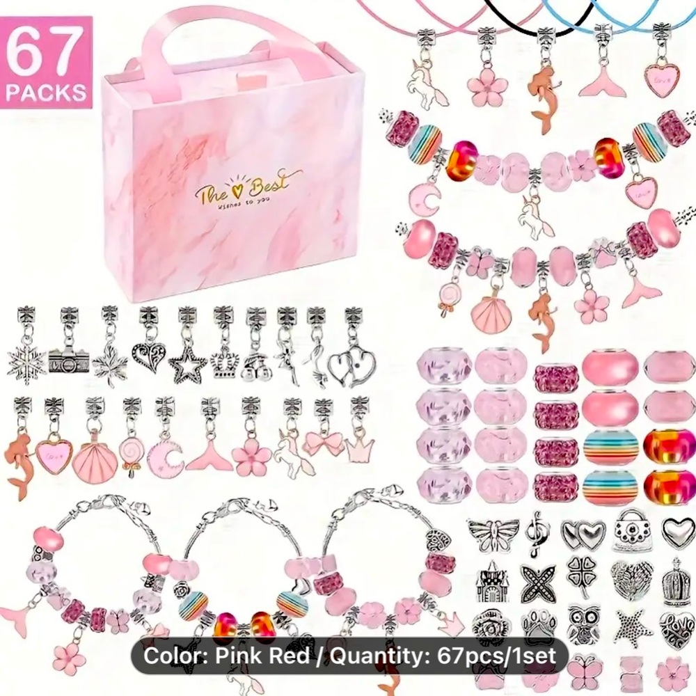 67 Piece Jewelry Making Kit, Bracelet, Pink, NIB💓